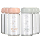 COMI Wide Neck Glass Breastmilk Collection n Storage Bottle, 6 Packs, 8oz with Screw Ring Sealing Disk; Re-markable Sealing Disc. BPA Free, Fits Breast Pumps & Nipples (3 Gray Lids + 3 Pink Lids)