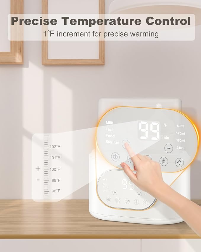Bottle Warmer, 10-in-1 Fast Baby Bottle Warmer for Breastmilk & Formula, Double Milk Warmer with Timer, Accurate Temp Control, Thaw, Steaming, Heat Food, Keep Warm and Night Light