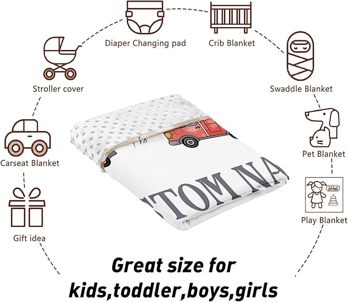 Personalized Baby Crib Bedding Set – Fire Truck Theme Nursery Bedding Sets 3 Piece with Custom Name Blanket, Fitted Crib Sheet & Changing Pad Cover – Ideal Newborn Gift for Boys