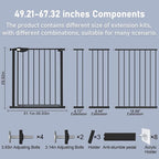 DEARBB Triple Lock Baby Gate for Stairs Doorways and House 31" to 86" Extra Wide Pressure Mounted Easy Walk Through Auto Close Safety Pet Gate Black 49.21-67.32"