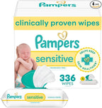 Pampers Baby Wipes, Sensitive, Water Based Wipe, Clinically Proven, Hypoallergenic, and Unscented for Babies, 336 Wipes Total (4 Flip-Top Packs)