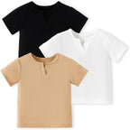 OPAWO Toddler Boy Shirts 3 Pack, V-Neck Short Sleeve Toddler Tshirts, Blank Baby Tee Shirts Summer Tops 12 Months-5T