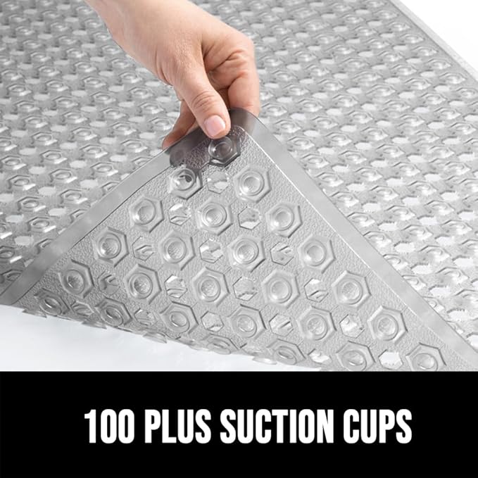 GORILLA GRIP Patented Square Shower Stall Mat, Small Bathtub Floor Mats for Stand Up Showers with Suction Cups and Drainage Holes, Machine Washable, Soft on Feet, Bathroom Accessories 21x21 Inch, Gray