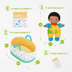 OUOZZZ 10" Soft Black Baby Boy Doll Set, Baby Doll Accessories Pretend Playset Emotional Social for 2 Year Olds Boy Christmas Birthday Gift Dinosaur