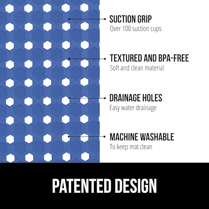 GORILLA GRIP Patented Square Shower Stall Mat, Small Bathtub Floor Mats for Stand Up Showers, Suction Cups, Drain Holes, Machine Wash, Soft on Feet, Bathroom Accessories 21x21 Inch, Royal Blue Opaque