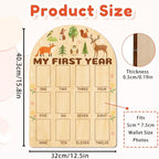 ORIGACH My First Year Baby Growth Photo Display Wood Board - 12 Months Newborn Milestones Photo Board - Neutral Baby Keepsake Board 1st Birthday Party Nursery Decor - Forest Animal & Flower