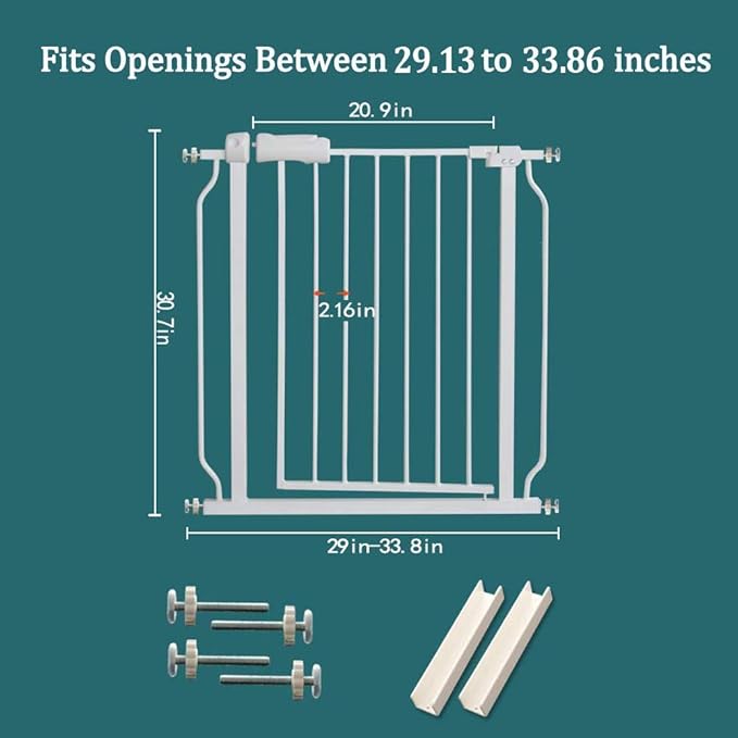 ALLAIBB Extra Wide Pressure Mounted Baby Gate Walk Through Child Kids Safety Toddler Tension White Long Large Pet Dog Gates with Extension for doorways Kitchen (29.13-33.86"/74-86cm)
