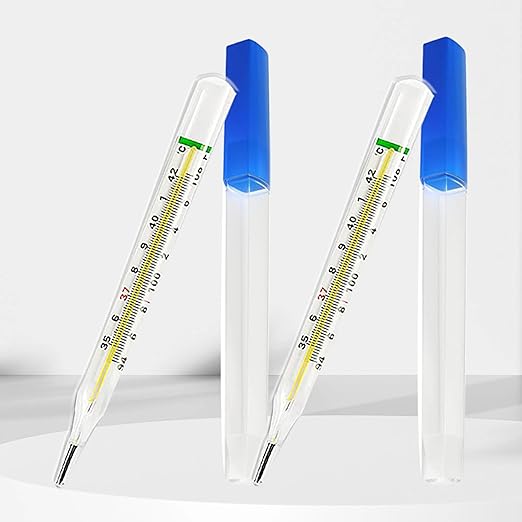 ℃&℉ Clinical Glass Thermometer for Underarm 2PCS - Classic Non Digital Thermometer for Adults - Accurate Easy Reading by AiBi TECH