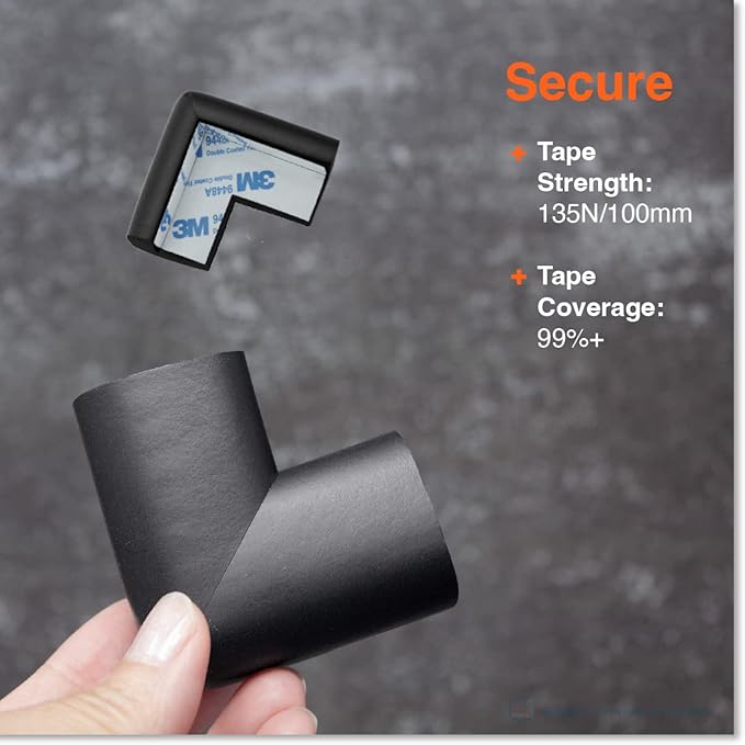 Roving Cove HeftyFit Corner Protector for Baby (16 Large Corners), Heavy-Duty Soft Rubber Foam Furniture Corner Bumper Guards, 3M Adhesive Pre-Taped, Onyx Black