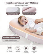 COMOMY Baby Changing Pad with Wipeable & Waterproof PU Cover, Contoured Diaper Changing Pad for Dresser with Non-Slip Safety Belt, Portable and Lightweight, Large Cushioned Foam, Lavender