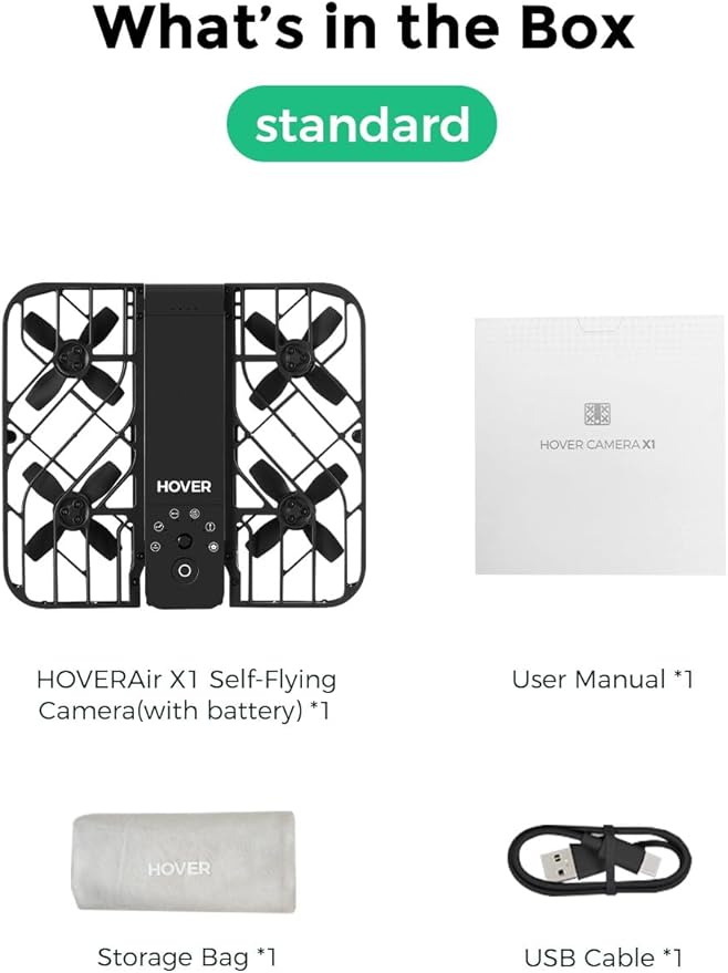 X1 Drone with Camera, Self-Flying Camera Drone with Follow Me Mode, Foldable Mini Drone with HDR Video Capture, Palm Takeoff, Intelligent Flight Paths, Hands-Free Control Black (Standard)