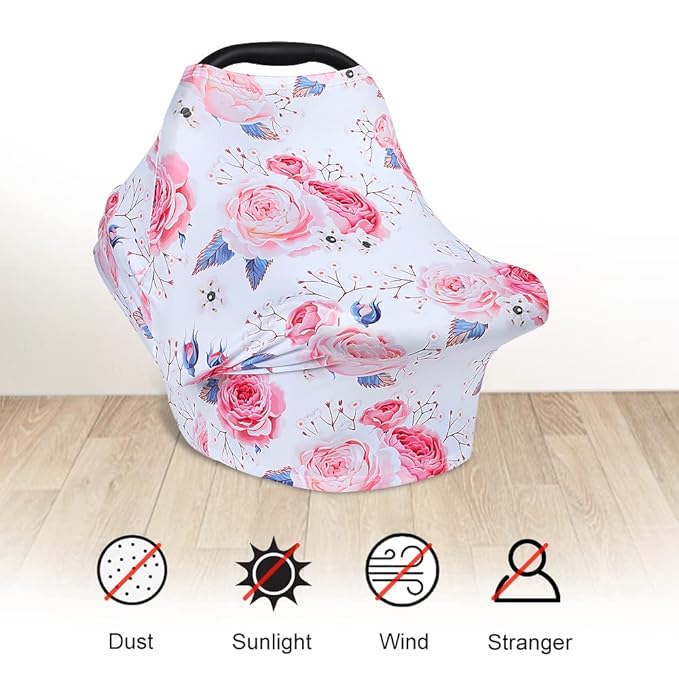 Yoofoss Nursing Cover Breastfeeding Scarf - Baby Car Seat Covers, Infant Stroller Cover, Strechy Carseat Canopy for Boys and Girls (Flower)