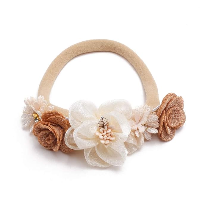 Baby Girl Nylon Headbands Flower Hair Bows Accessories-Elastic Hair Band Crown Handmade FLoral Wraps Birthday Gifts for Girls Newborn Infant Toddler 3Pcs