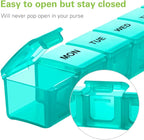 BUG HULL Weekly Pill Organizer Large 2 Packs, Extra Large Travel Pill Organizers, Pill Box 7 Day, Travel Pill Case, Medicine Pill Organizer for Vitamins, Supplements and Medications (Blue+Green)