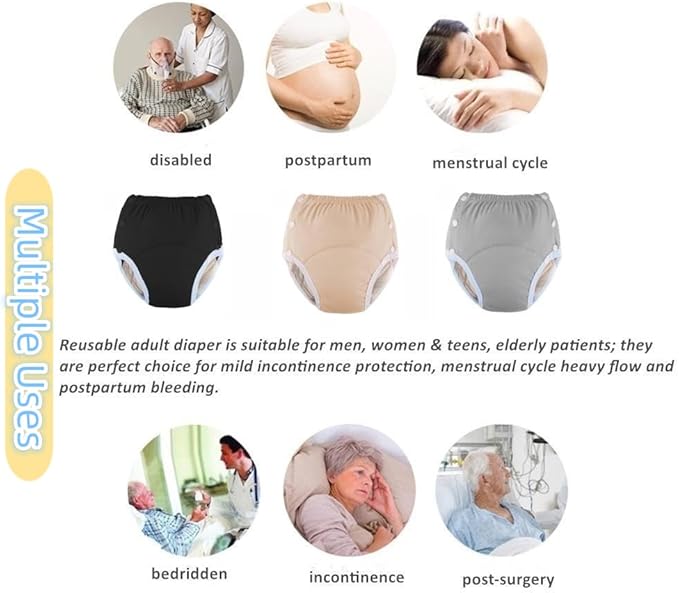 WEEOATAR Unisex Reusable Adult Cloth Diaper,Washable Swim Nappies,Adjustable Incontinence Cloth Diaper with Snaps,Underwear for Seniors,Disability,Postpartum Waist:22.0-35.4in(Orange,M)