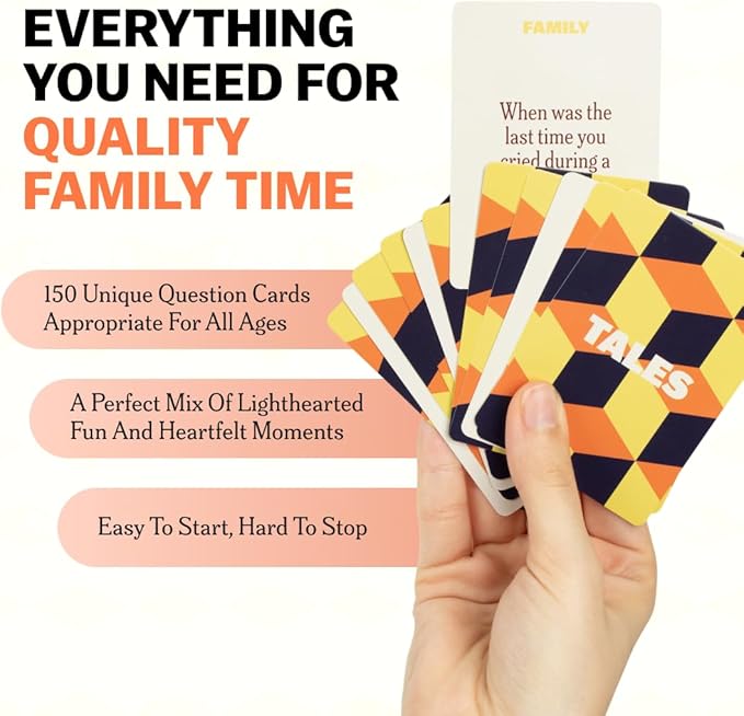 TALES 150 Conversation Cards, Family Edition, Perfect for Family Games for Adults, Teens, and Kids, Family Dinners, Game Nights, Gifts, Holidays, and Gatherings, Prompts for Meaningful Connections