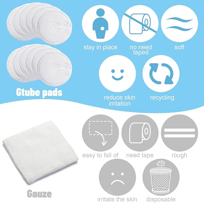 Tondiamo 28 Packs Soft g Tube Pads Holder Abdominal Feeding g Tube Button Cotton Pads Covers for Nursing Care(White)
