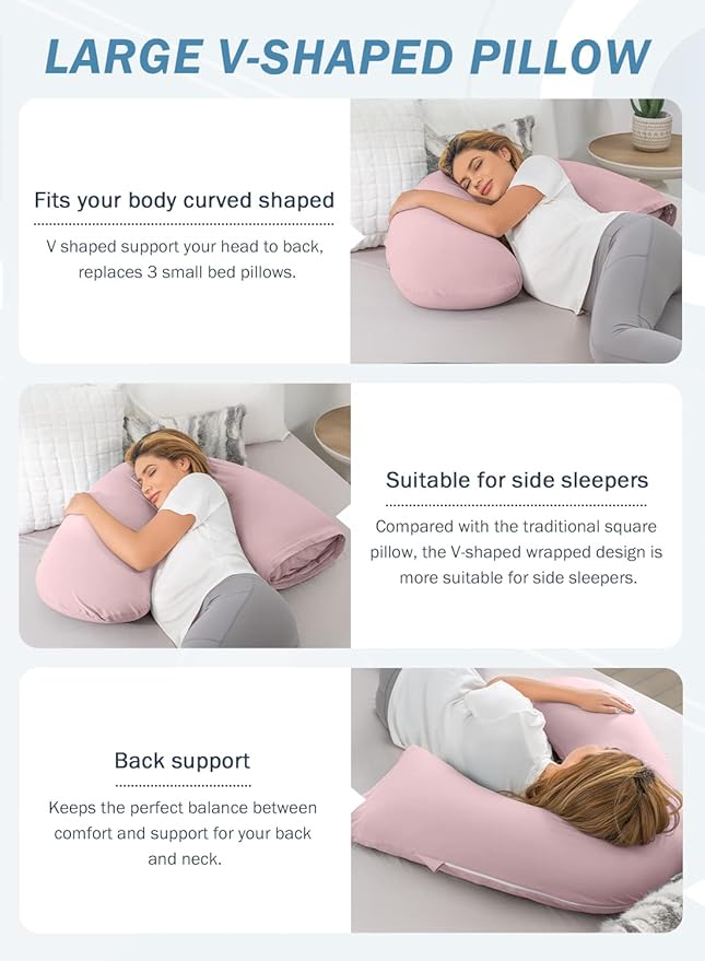 INSEN Pregnancy Pillow for Sleeping,Maternity Body Pillow for Pregnancy Women,Pregnancy Support Pillow for Back, Hip Pain, Pink
