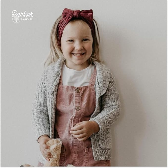 Parker Baby Cable Knit Nylon Headbands 5 Pack | Soft, Stretchy & Comfortable Bows for Girls | Adjustable, Soft to Touch & Knotted Headbands for Baby Girls | Baby Headwraps for Girls | Multiple Colors