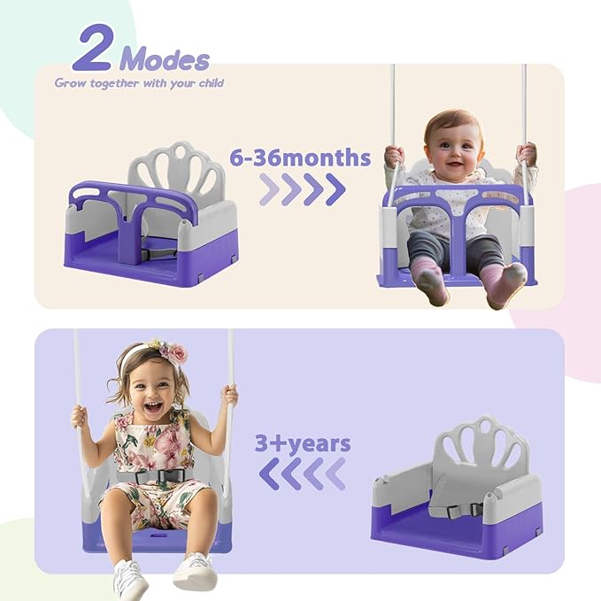Taleco Gear Foldable Toddler Swing Set, Indoor & Outdoor Baby Swing, Kids Swing Set for Backyard, Safe and Durable Design, Grow with Your Child (Purple)