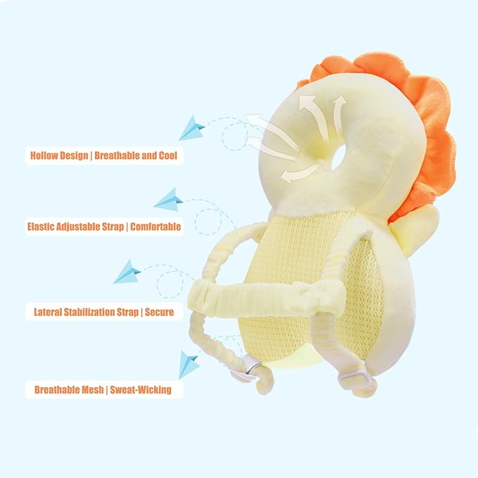 PandaEar Baby Head Protection Backpack, Toddler Walking Head Protector, Adjustable Head Protector Pad Safety Cushion (Orange)