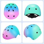 Color Gradient Adjustable Kids' Helmet with Knee & Elbow Pads Set | Multi-Sport Safety Gear for Boys & Girls Ages 5-14 | Skateboarding, Scooters, Roller & Inline Skating, Longboarding