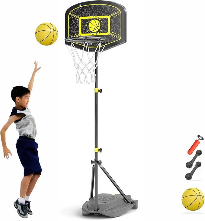 Kids Basketball Hoop Indoor Outdoor Portable Adjustable Height 3.6ft-6.2ft Toddler Basketball Hoop for Kids Boys Girls Age 3 4 5 6 7 8 Little Kids Basketball Goal Backyard Sports Toy Game Gifts