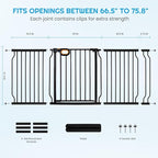 Owlie Baby Gate with Door 66-75 Inch, Extra Wide Stair Gates for Kids Adjustable Wide Dog Pet Gate Stairway Large Baby Gates Pressure Mount for Pets for House Stairway Doorway Black (30.5'' Tall)