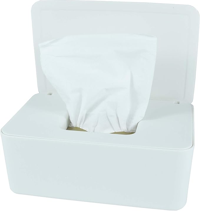 Diaper Wipes Dispenser, Tissue Storage Box Case, Wet Wipe Dispenser Holder with Lid for Home, Office, Cars (White)