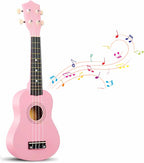 Kids Child Children Wooden Acoustic Guitar Ukulele 21 Inch 4 String Musical Instruments Perfect For Beginner (Pink)