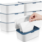 6 Pack Baby Wipes Dispenser Wipe Holder with Lids Refillable Container with Sealing Design Keeps Fresh Easy Open and Close for Bathroom Baby Nursery(Dark Blue)