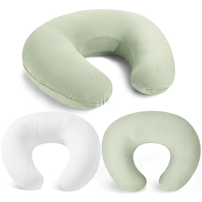 Nursing Pillow with 2 Covers, Feeding Pillows for Breastfeeding, Baby Nursing Pillow with Cooling Cotton, Machine Washable (Jersey, Pale Green)