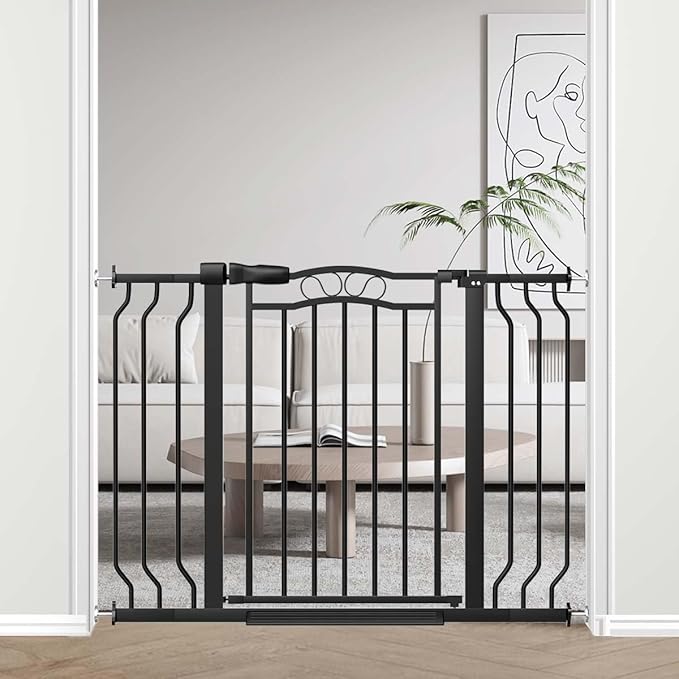 Fairy Baby 29.5"-43.7" Extra Wide Baby Gate for Dog, Pressure Mounted Pet Gate for Stairs & Doorway, Dog Barrier for Home Indoor, Kids Puppy Cat Gate, Metal Child Safety Proof Garden Gate, Black