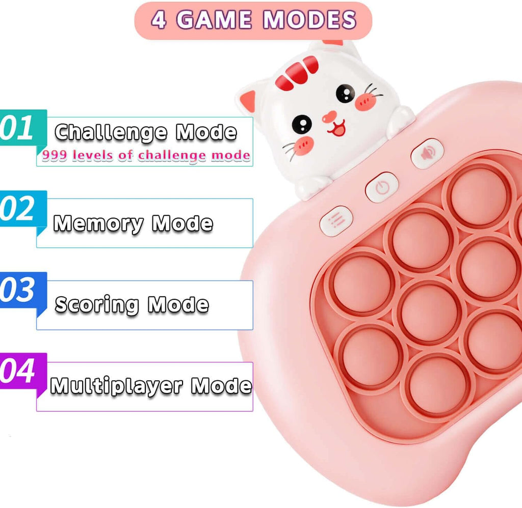 Fast Push Game Pop Fidget It Toys for Kids, Handheld Game Machine, Squeeze Poppet Sensory Electric Cute Light Up Quick Push Bubble Game, Fidgets Toy for Boys & Girls & Teens（ Pink Cat）