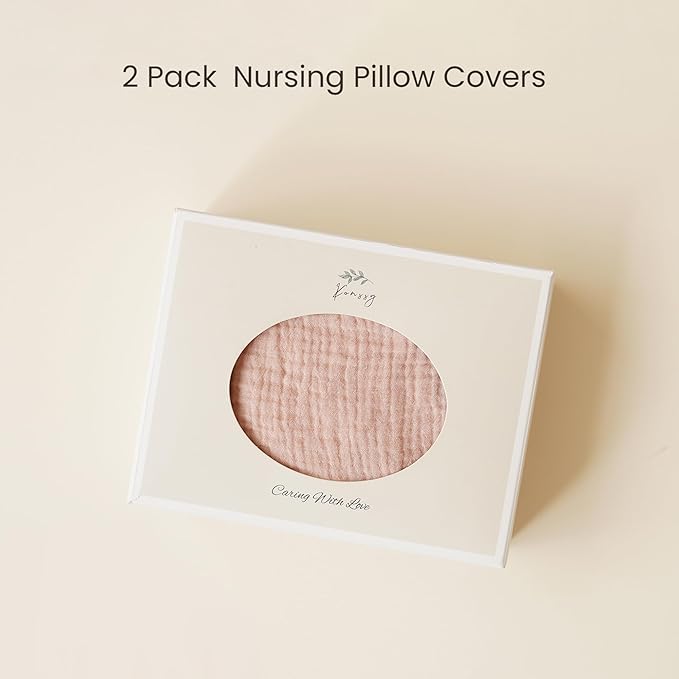 Konssy 2-Pack Muslin Nursing Pillow Covers, Soft & Adorable Nursing Covers for Breastfeeding Pillows, Slipcovers for Newborn Boys & Girls(Toffee, Flourish)