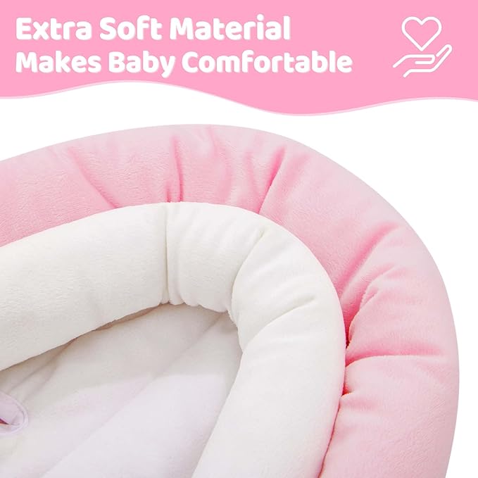 Pro Goleem Breathable 3-in-1 Baby Car Seat Head Support, Soft Infant Car Seat Insert, Carseat Cushion for Newborn, Perfect for Car Seat, Strollers, Swings, Carrier, Bouncer, Pink and White