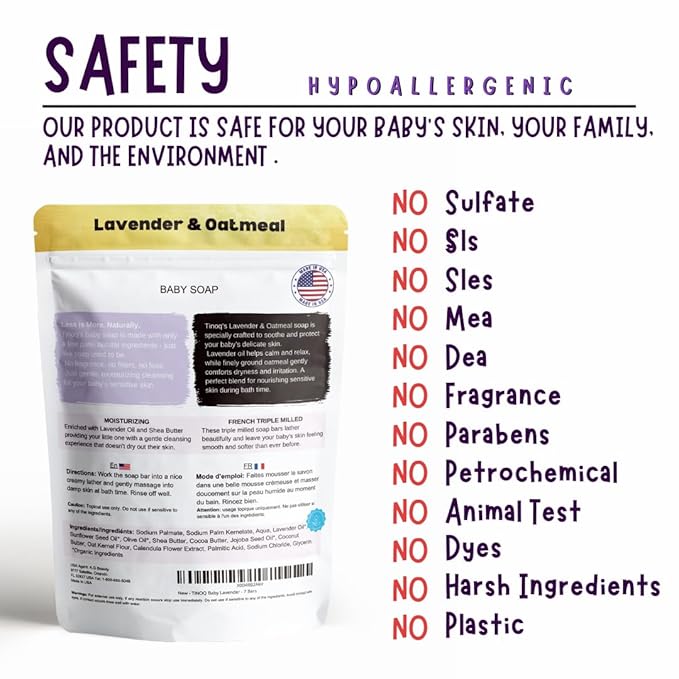 Hypoallergenic Baby Soap Bar for Sensitive Skin | Gentle Wash for Babies, Toddlers, Kids & adults | Relaxing Lavender Oil & Oatmeal | 7 Bars