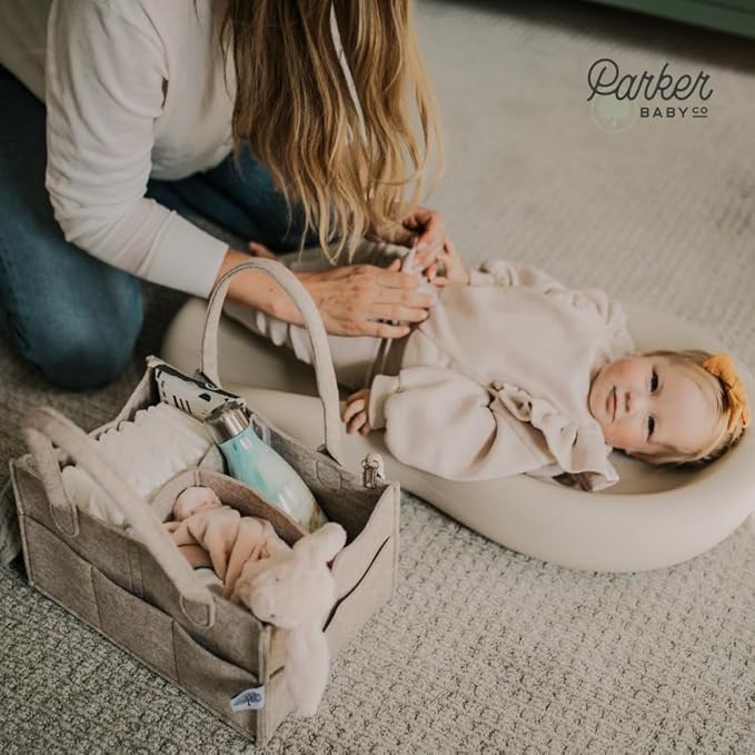 Parker Baby Diaper Caddy - Nursery Storage Bin and Car Organizer for Diapers and Baby Wipes - Oatmeal, Regular