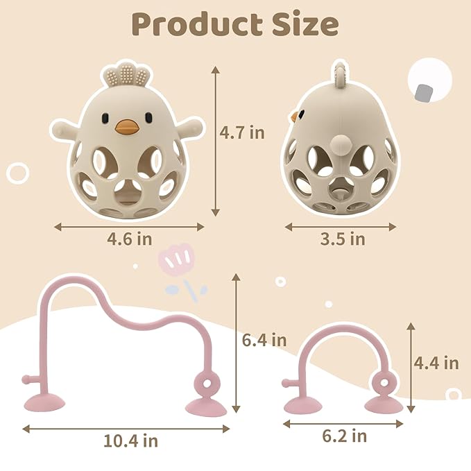 Baby High Chair Suction Toys Teething Chew - Baby Table Toys, Teething Toys Silicone Teethers, Food Grade Silicon for 6 12 18 Months (Rosepink Beige)