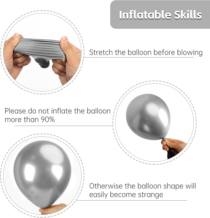 RUBFAC Silver Balloons 129pcs Different Sizes 18 12 10 5 Inches, Metallic Balloon Garland Arch Kit for Birthday Party Graduation Wedding Holiday Decoration