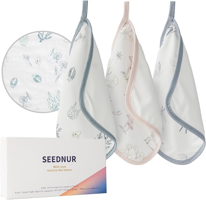 Baby Washcloths for Newborn, Soft Face Cloths for Baby, Absorbent Baby Bath and Face Towels, Reusable Baby Wipes, Burp Cloths to Baby Essentials Must Haves - 3 Pack