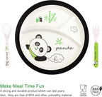 Kids Feeding Set 5 Pcs, Tableware Set for Toddlers Includes Plate Bowl Cup Fork and Spoon Utensil Flatware, Kids Flatware Set Dishwasher Safe, BPA Free (Panda)