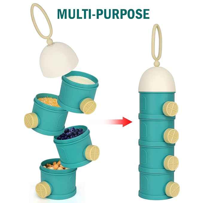 Accmor Formula Dispenser On The Go, 4 Layers Stackable Formula Container to Go, Non-Spill Portable Milk Powder Baby & Kids Snack Container, Green