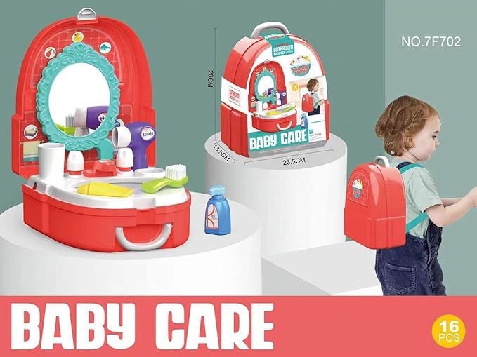 Kids Pretend Play Bath Time Toy Set – Baby Bathtub & Shower Role Play Set for Boys & Girls, Baby Care Playset for Parent-Child Interactive Play (Baby Care Set)