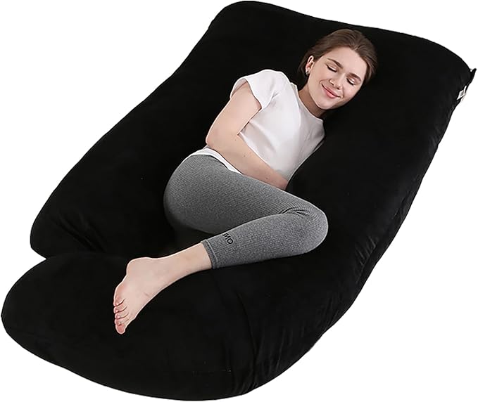 Pregnancy Pillow J-Shaped Full Body Pillow, 59 inch with Velvet Cover Easy to Remove and Wash, Support Pregnant Women's Backs Legs and HIPS, Improve Sleep,Pregnancy Pillow for Women Black