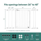 Babelio Baby Gate for Doorways and Stairs, 26''-40'' Auto Close Dog/Puppy Gate, Easy Install, Pressure Mounted, No Drilling, fits for Narrow and Wide Doorways, Safety Gate Door for Child and Pets