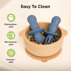 KeaBabies 4-Pack Silicone Baby Spoons and Forks Set - Baby Led Weaning Utensils 6-12 Months, Self Feeding Toddler Spoon & Fork for Training, Teething, Easy to Hold, BPA-Free Silicone (Slate)