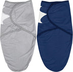 Biloban Baby Swaddles 0-3 Months for Boy & Girl, Cotton Swaddle Blanket, Newborn Essentials, Grey & Navy, 2 Pack