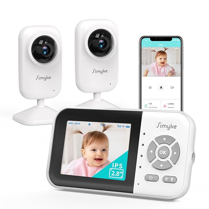 Upgrade Video Baby Monitor with 2 Cameras and Audio 2.8" Screen,Night Vision,APP,Wireless,2-Way Talk,1200ft Long Range,Feeding Timer,Temperature Sensor,VOX/ECO,5 Lullabies,Portable,Easy Setup