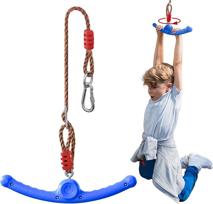 Ninja Swing-Twister 360° Spin Handle: Kids Slackline Accessories & Swing Attachment - Activate Ninja Powers with Epic Twist-Spin Flips! (Blue - Backyard/Playground Hang Toy)
